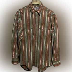 Wrangler Brushpopper X-Long Tails Long Sleeve Shirt Sz L 16 1/2 -35 Western